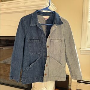 CARLEEN Two-Tone designer Triangle Denim Jacket XS unique fashion made in USA